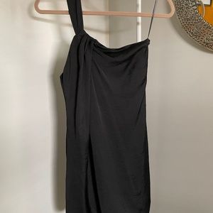 Satin Cocktail Dress - one shoulder, bubble hem